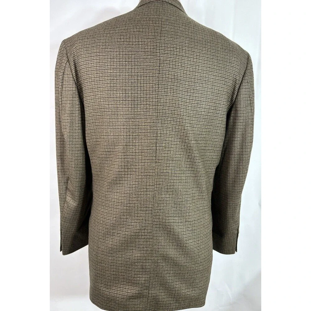 Vtg Oscar De La Renta Blazer Coat Mens 42R Olive Green Plaid Cashmere Wool Blend